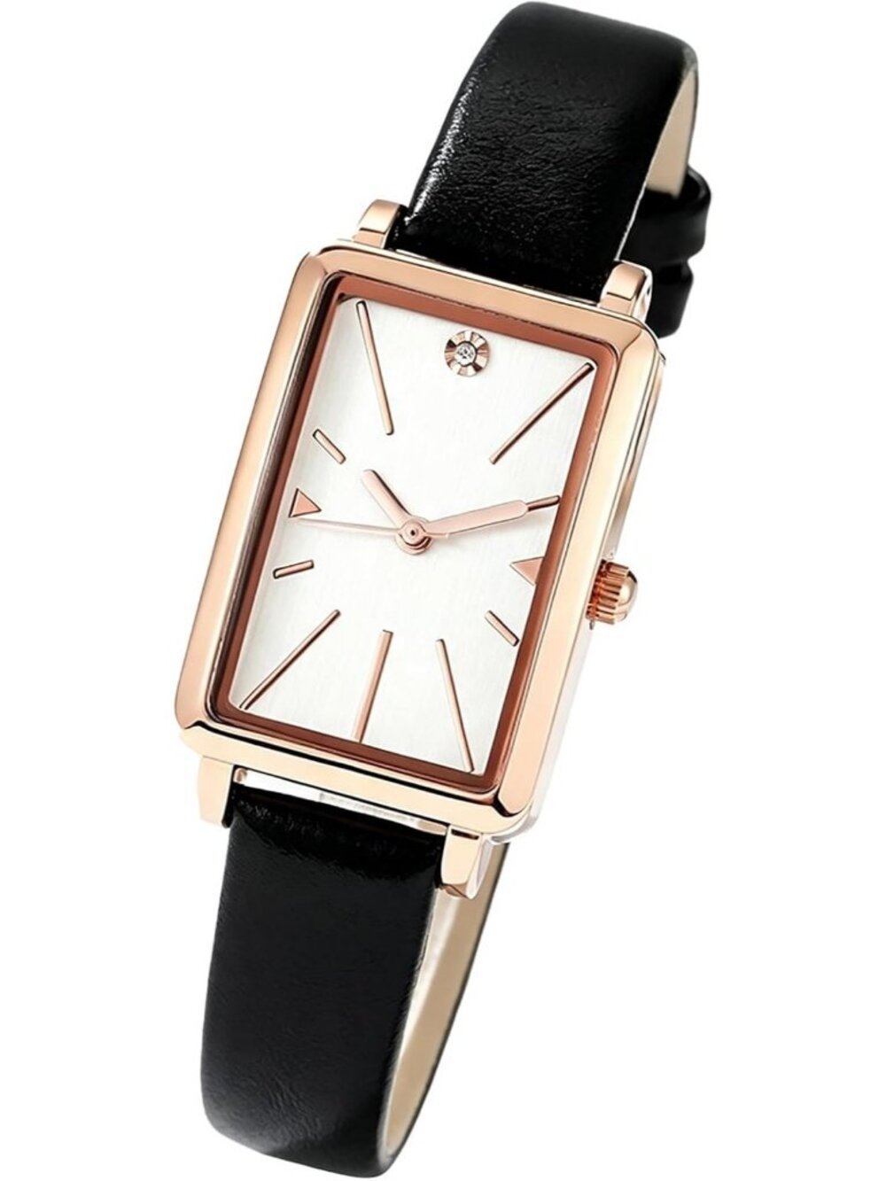 Women's Black White Luxury Leather Band Stylish Analog Rectangle Dial Watches